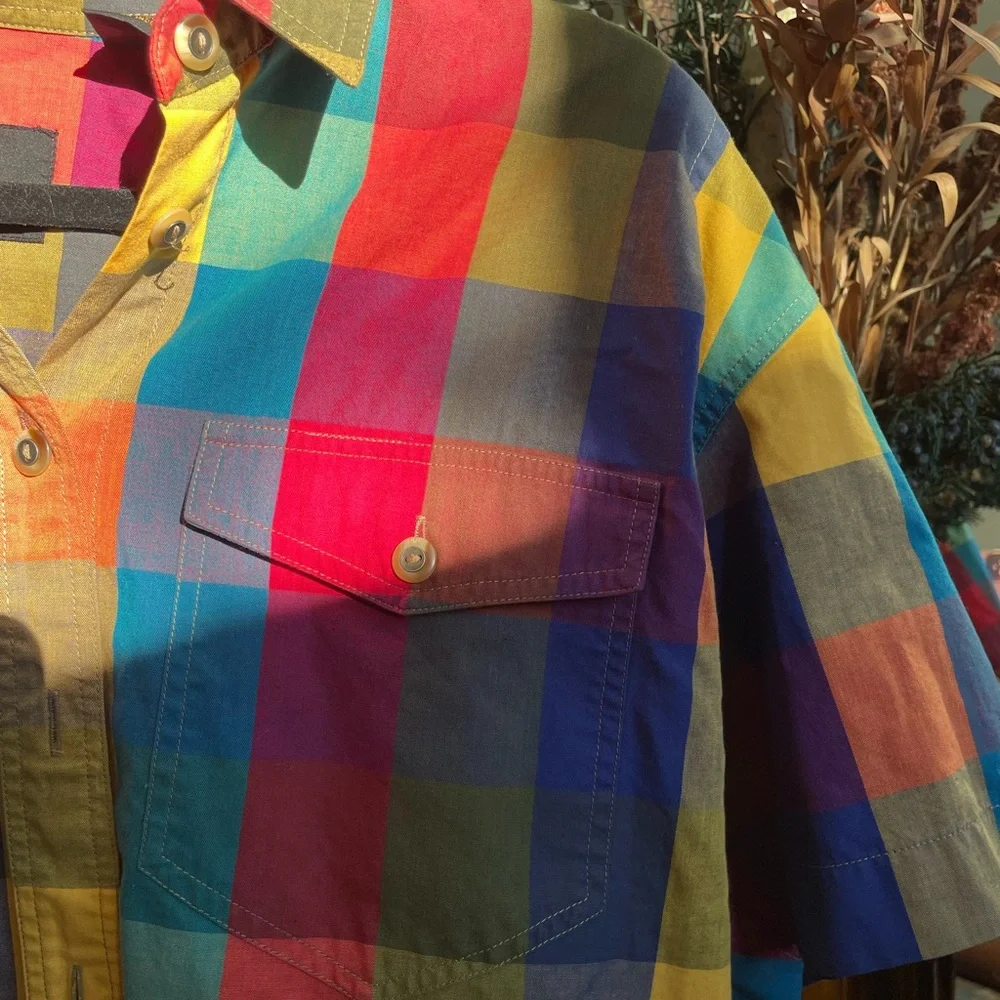 LizSport Petite | Multi-colored Checkered Button Down - 80s Fashion - Picture 4 of 6